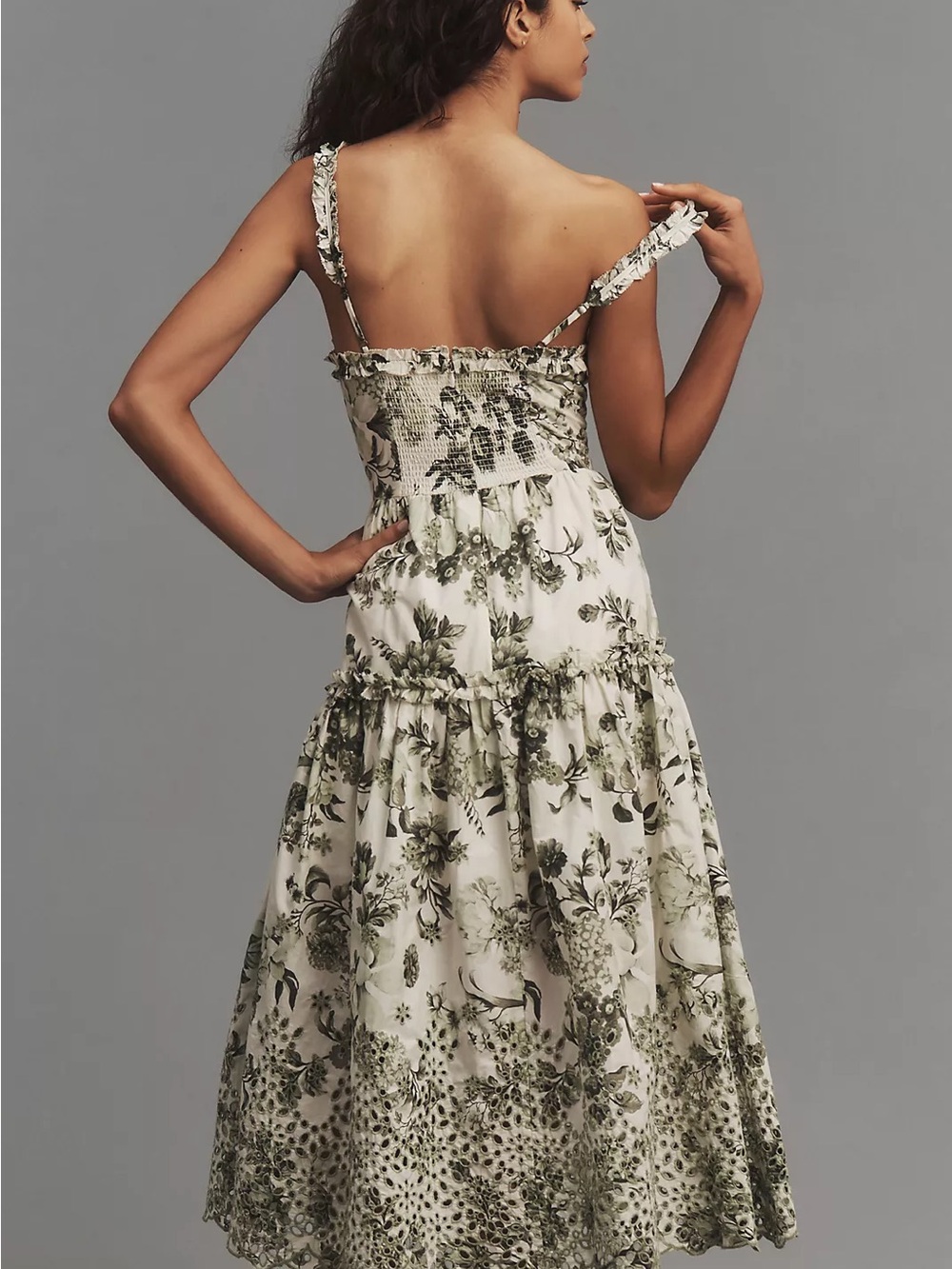 Anthropologie Sleeveless Sweetheart A-Line Midi Dress Eyelet Green - Picture 2 of 15